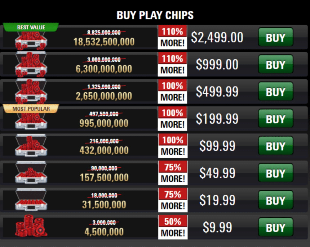 Buy play chips at PokerStars