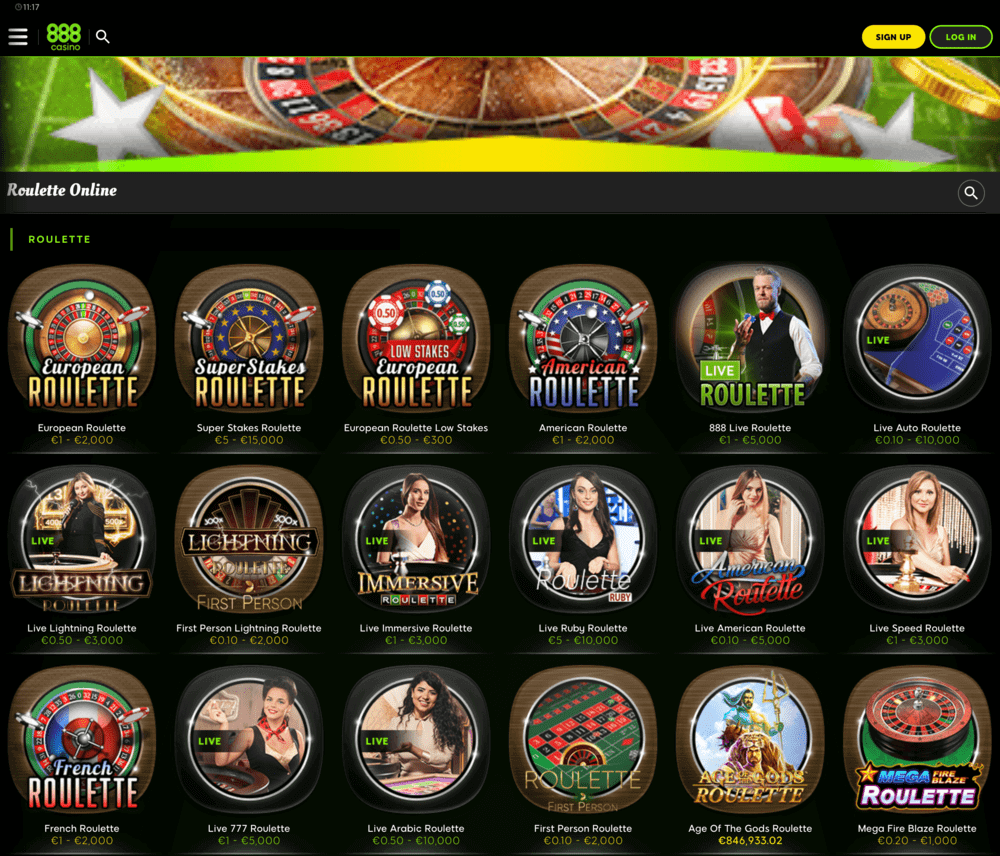 888's Roulette Selection